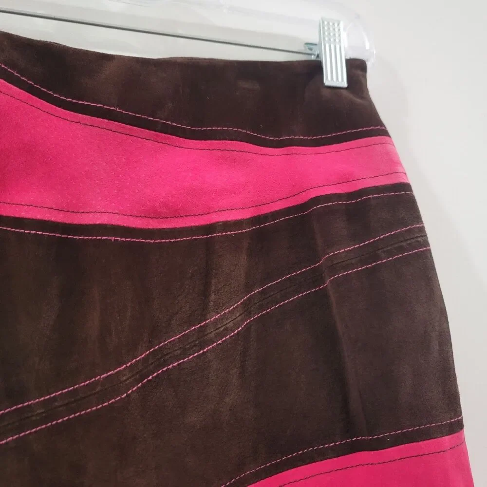 Y2K Womens Suede Skirt‎ Size 0 Pink Chocolate Brown Preppy Indie